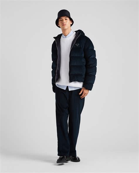 Blue Cropped Corduroy Down Jacket .